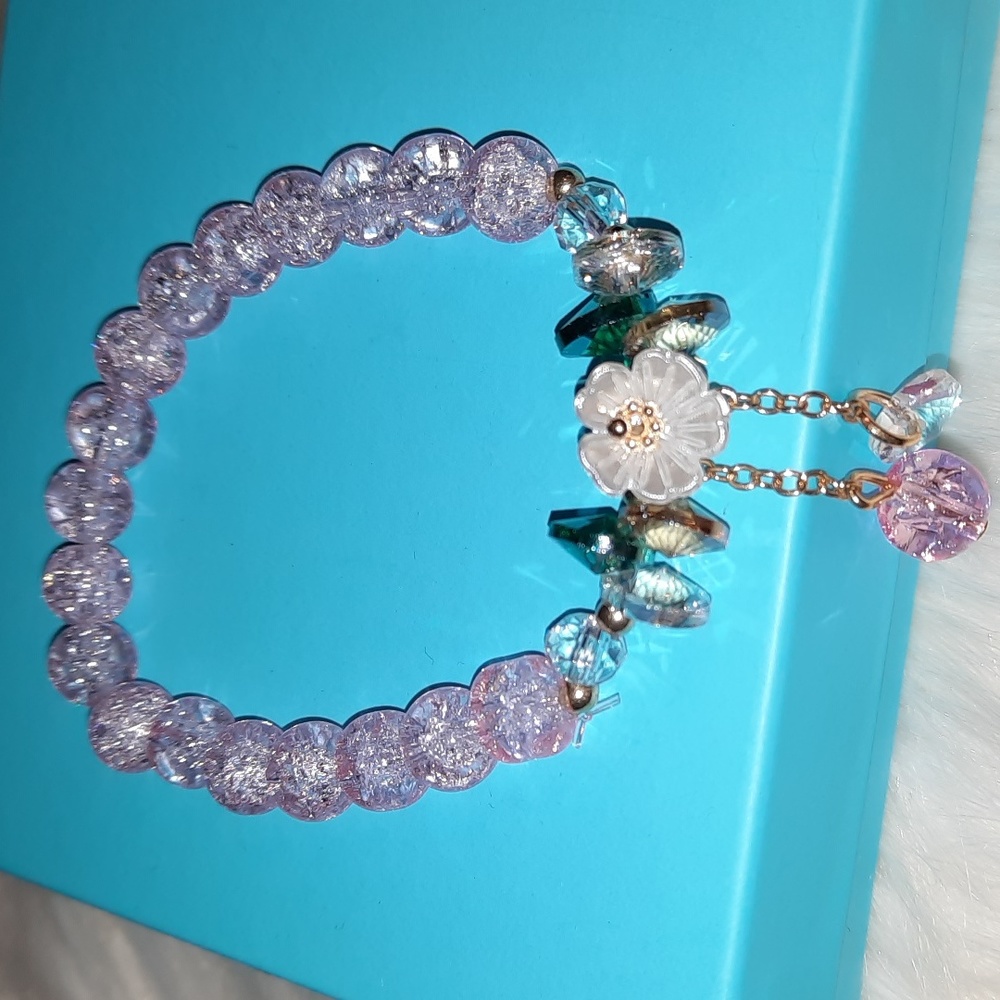 3/25$ NEW Boho floral bead stretch Crystal Gemstone Chip bracelet